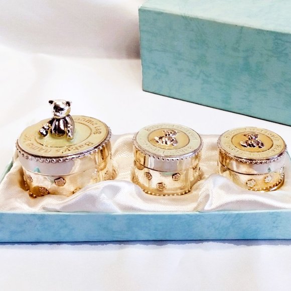 Elegance-Baby Name Tag, First Curl, First Tooth Set-3 Piece Silver Tone Set - Picture 2 of 13